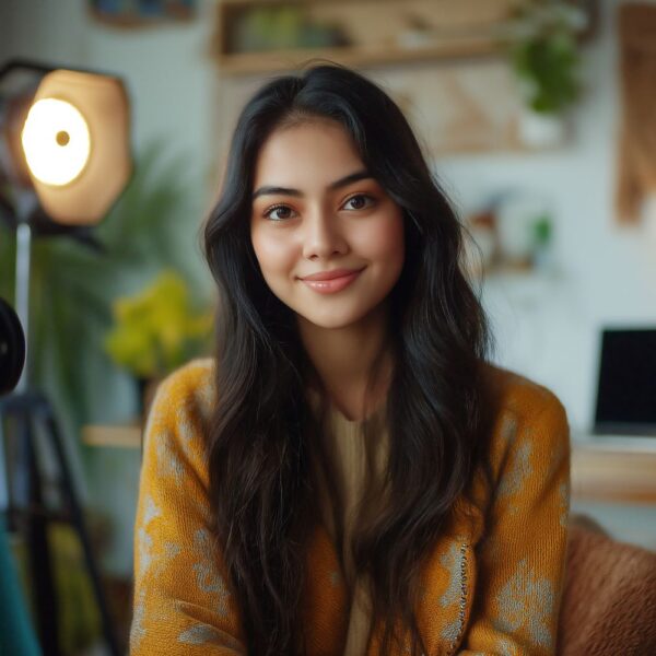 Influencer shooting in professional background photo