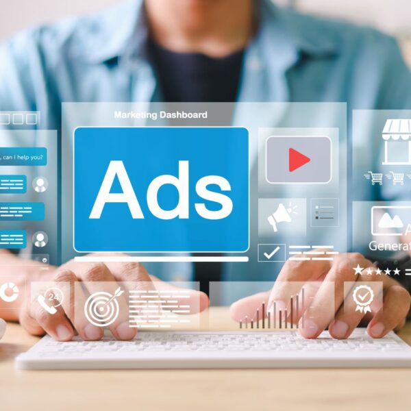 Person typing and over it ads word is mentioned