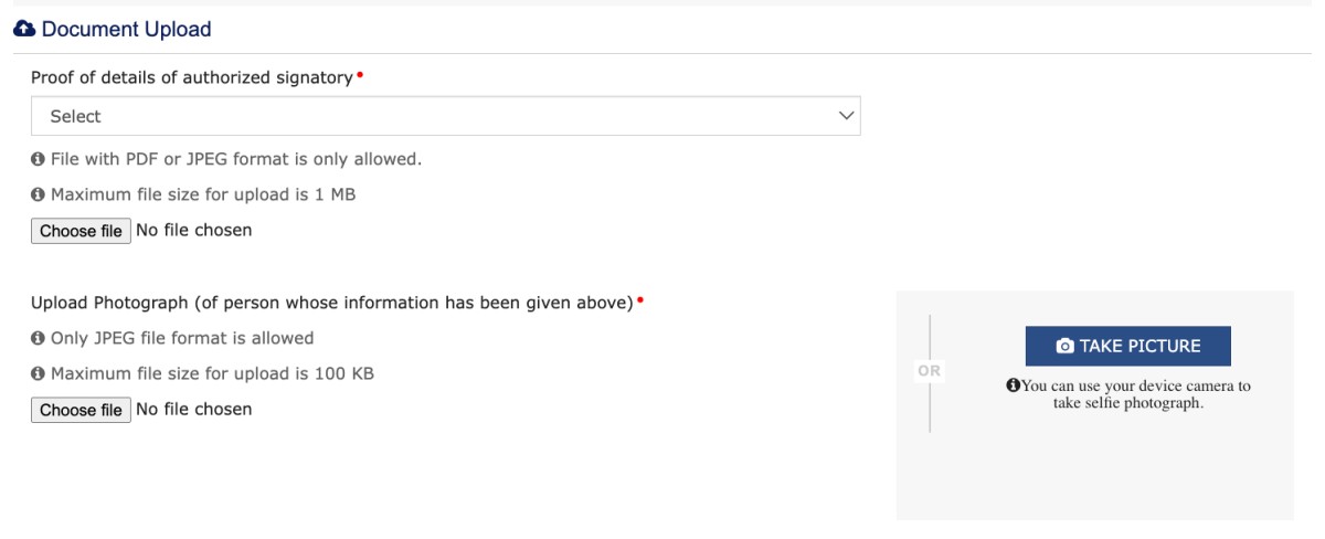image of photo document uploading section of GST portal