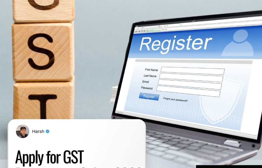 Image showing how to laption and boxes on which GST is written and a text is written "how to apply for GST onine 2026